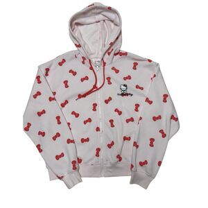 Hello Kitty Women Sanrio Light Pink Zip Up Hoodie Bows Pattern Embroidery Sz M